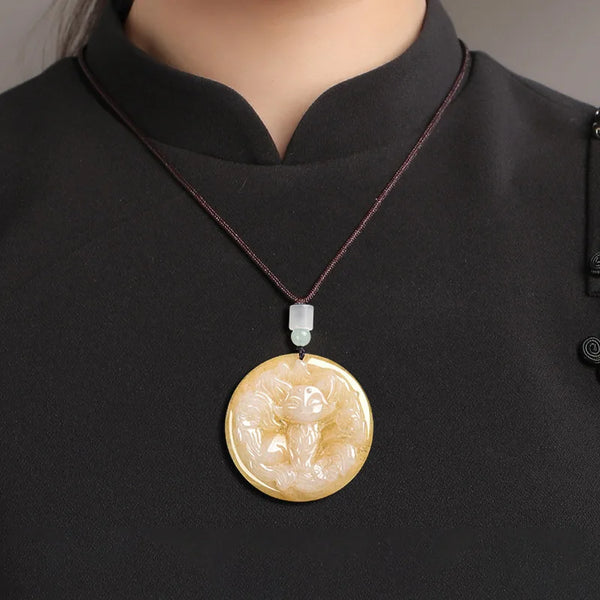 Yellow Jadeite Fox Pendant-ToShay.org
