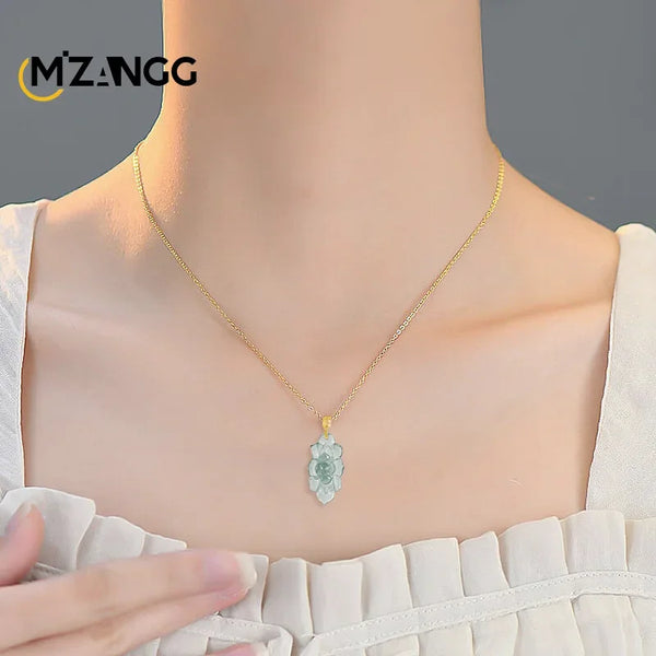Blue Jadeite Lotus Pendant-ToShay.org