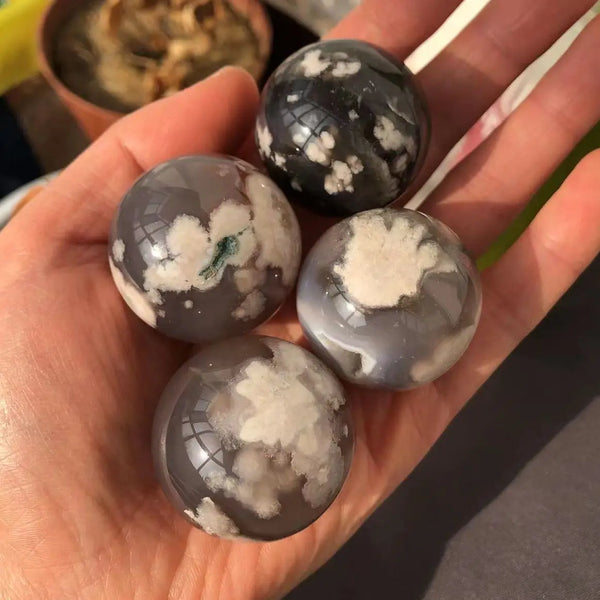 Grey White Sakura Agate Balls-ToShay.org