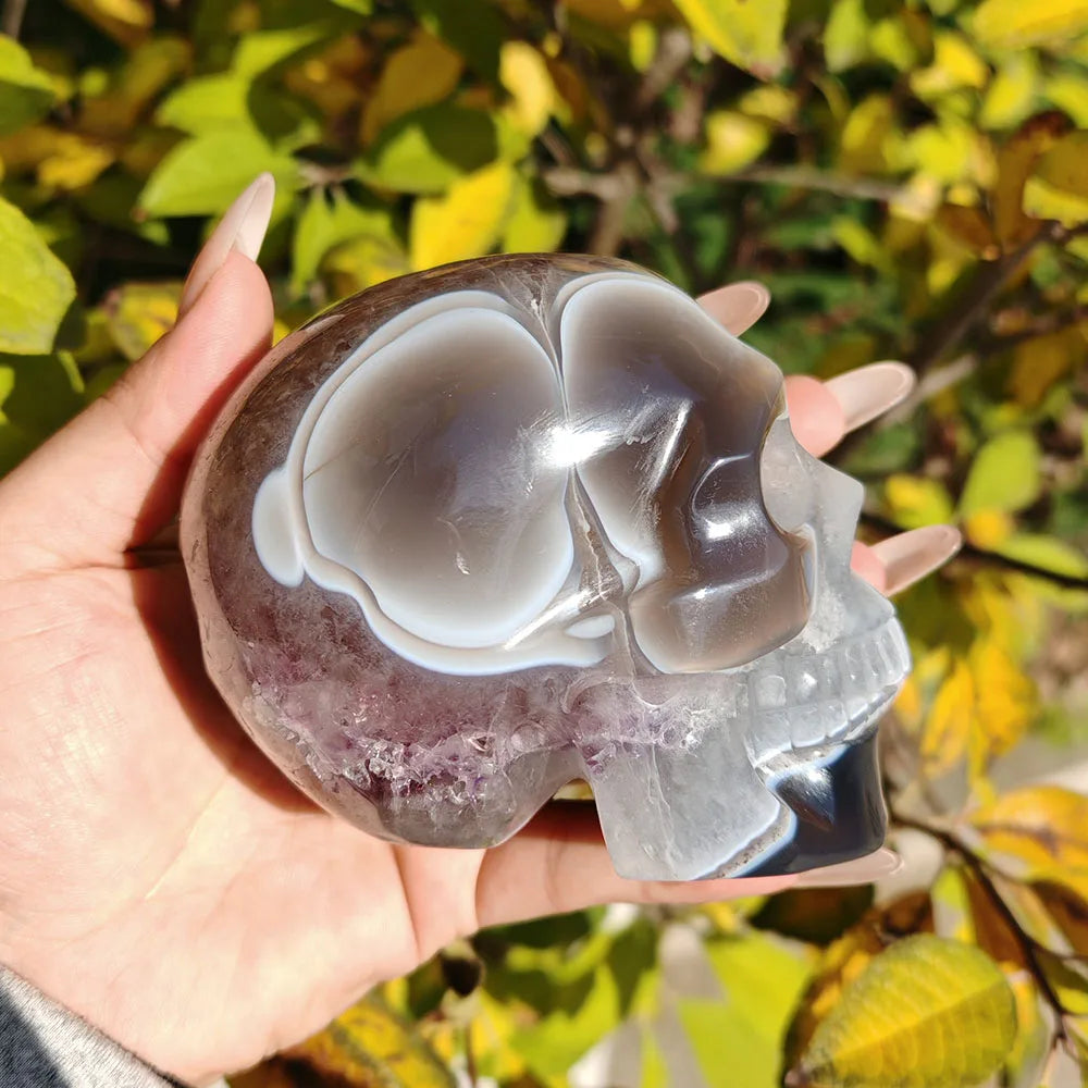 Grey Agate Geode Skull-ToShay.org