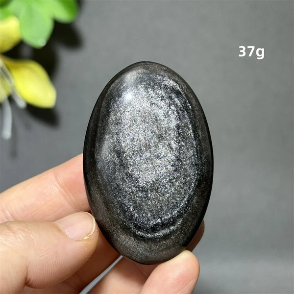 Silver Obsidian Palm Stone-ToShay.org