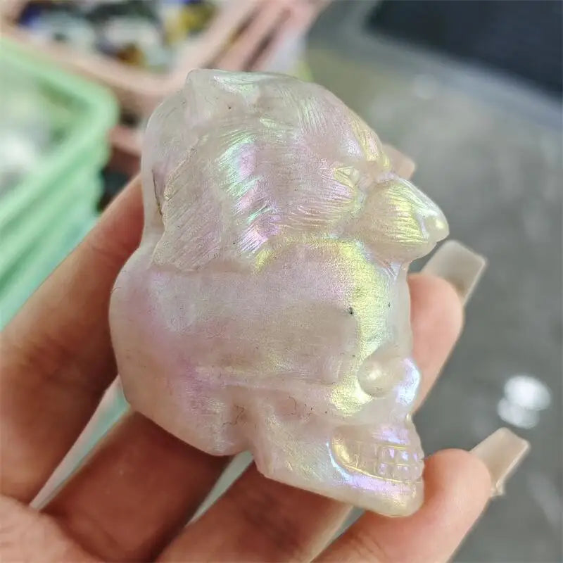 Natural Aura Rose Quartz Tiger And Skull Carving Crystal Crafts Children Birthday Present Fashion Home Decoration Gift 1PCS-ToShay.org