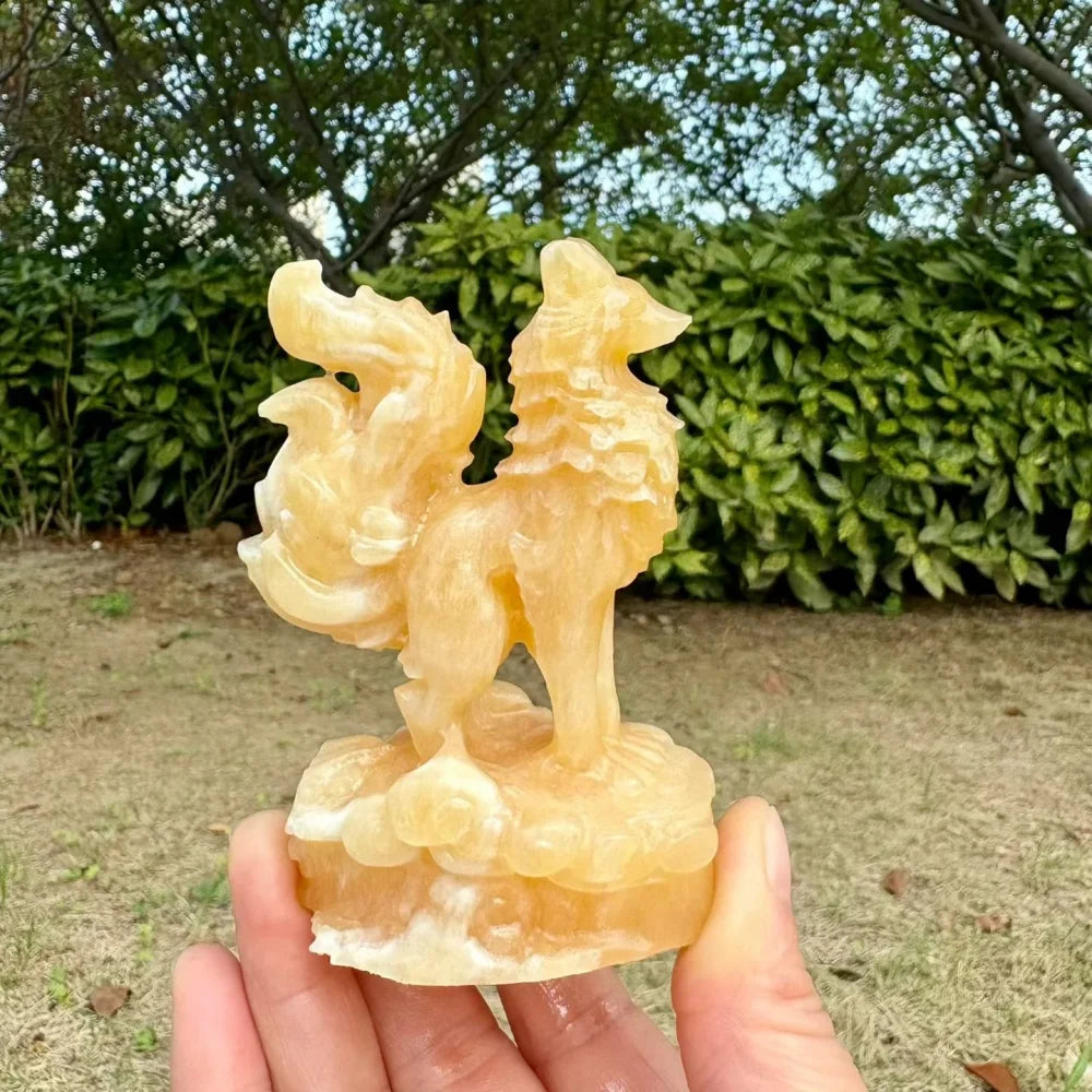 Yellow Calcite Nine Tailed Fox-ToShay.org