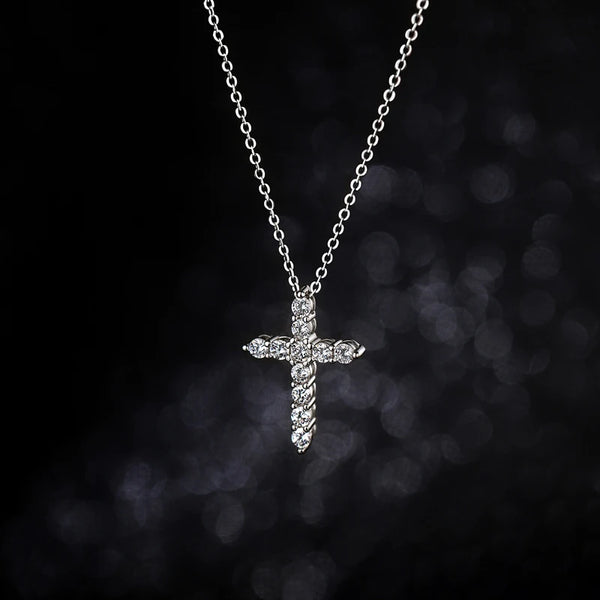 Silver Diamond Cross Pendant-ToShay.org