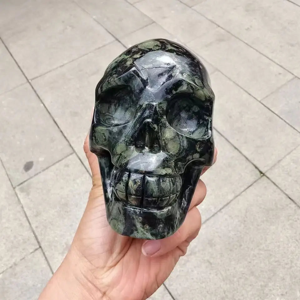 Green Peacock Eye Stone Skull-ToShay.org