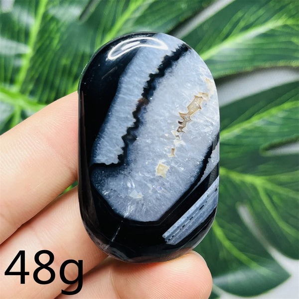 Black White Agate Palm Stone-ToShay.org