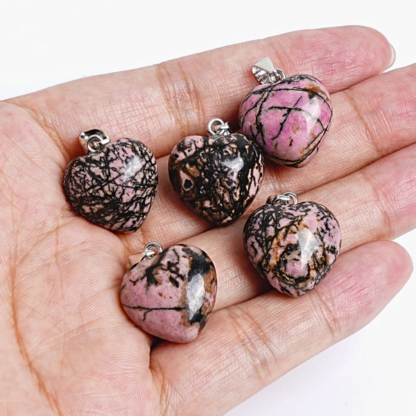 Pink Rhodonite Heart Pendant-ToShay.org