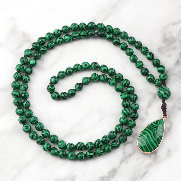 Green Malachite Mala Necklace-ToShay.org