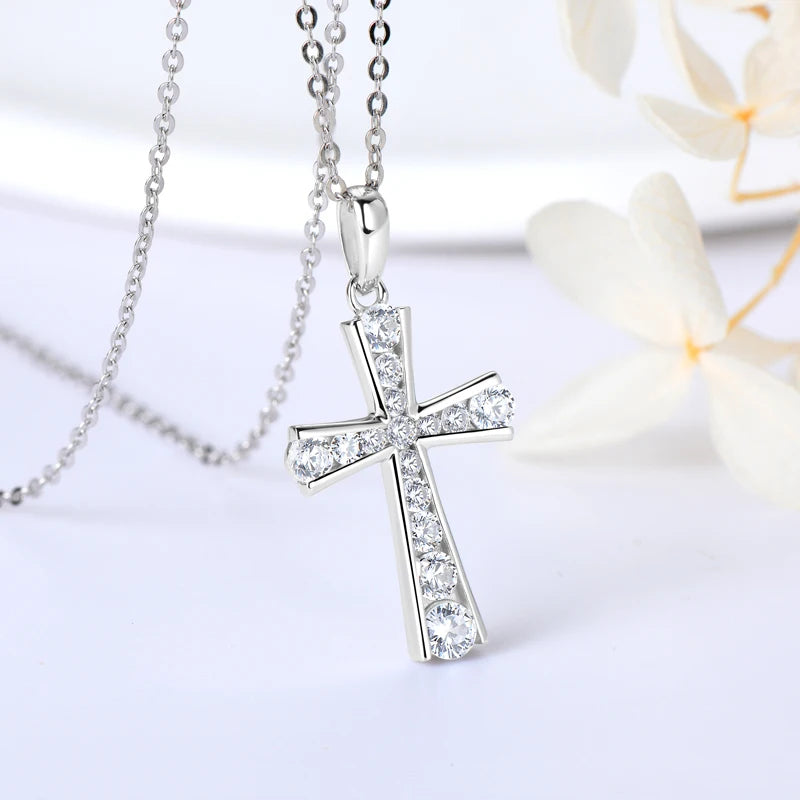 Silver Diamond Cross Pendant-ToShay.org