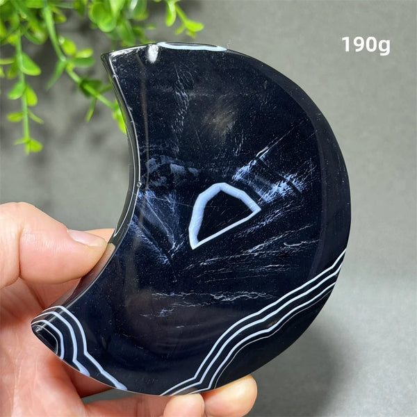 Natural Gemstone Black Agate Moon-Shaped Mineral Specimen Reiki Therapy Energy Collection Jiapin Home Decoration Gift-ToShay.org