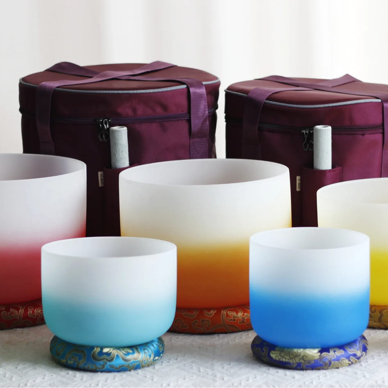 Rainbow Frosted Crystal Singing Bowls-ToShay.org