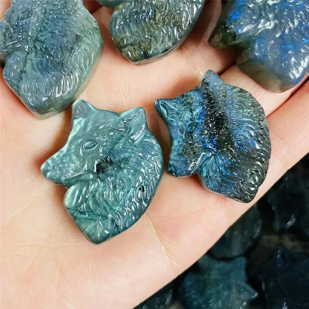 Blue Labradorite Wolf Head-ToShay.org