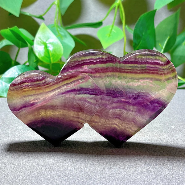 Rainbow Fluorite Double Heart-ToShay.org