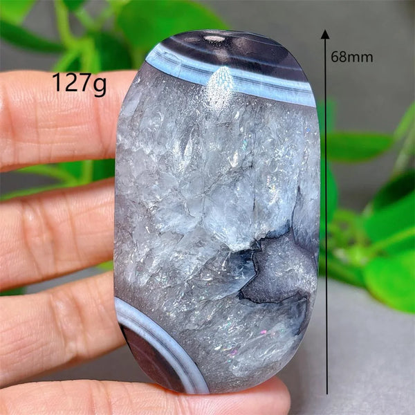 Black Silk Agate Palm Stone-ToShay.org