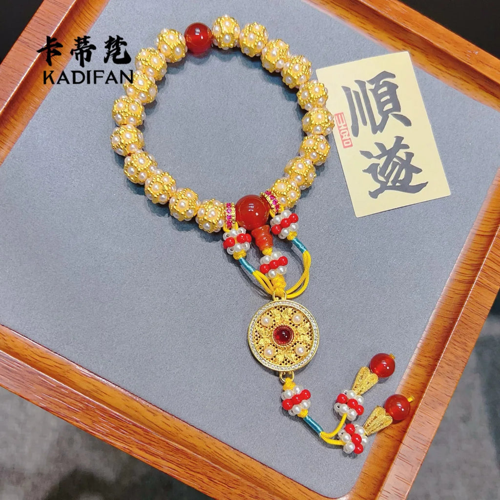 Gold Pine Flowers Beads-ToShay.org