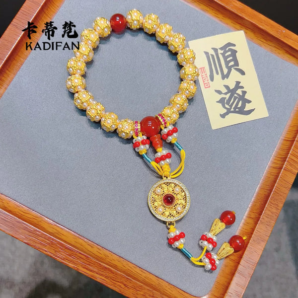 Gold Pine Flowers Beads-ToShay.org