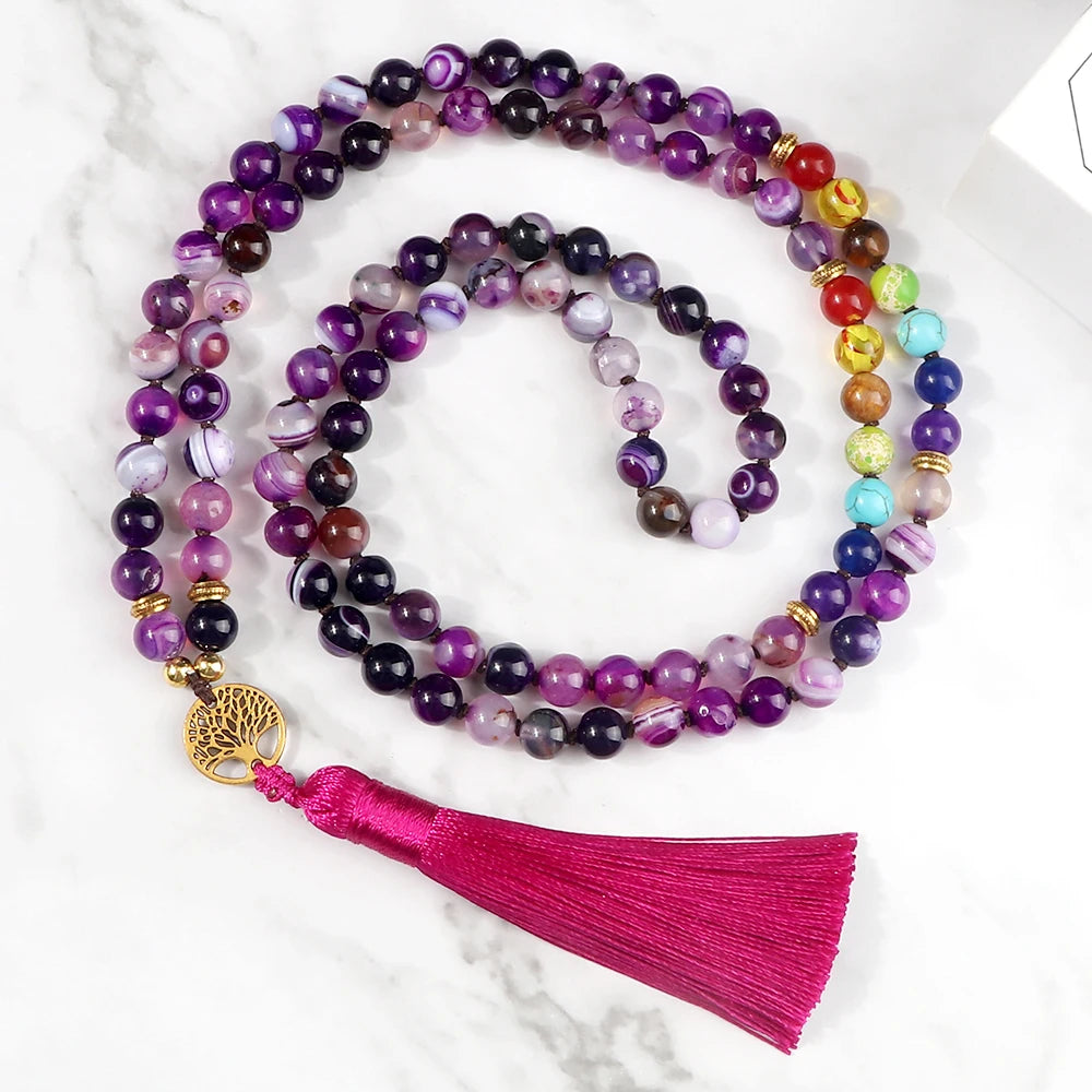 Purple Stripe Agate Mala Beads-ToShay.org
