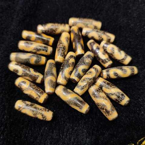 Tibet Money Hook Ruyi Totems 9*30mm Dark Yellow Dragon Pattern Old Agate DZI Beads Men&Women Jewelry Bracelet Necklace DIY-ToShay.org