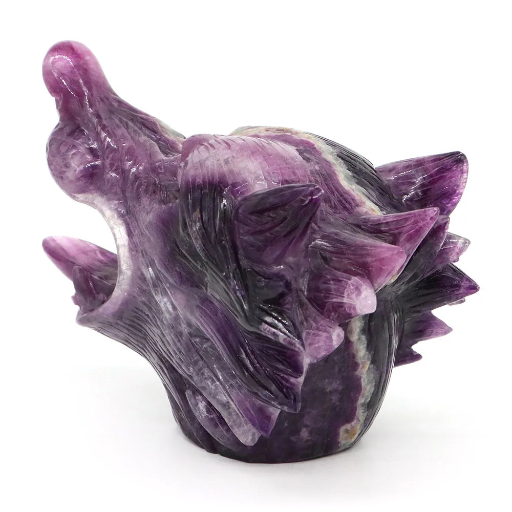 5.5" Wolf Head Natural Fluorite Reiki Healing Gemstone Carved Stone Animal Figurine Feng Shui Crafts Home Office Decoration Gift-ToShay.org