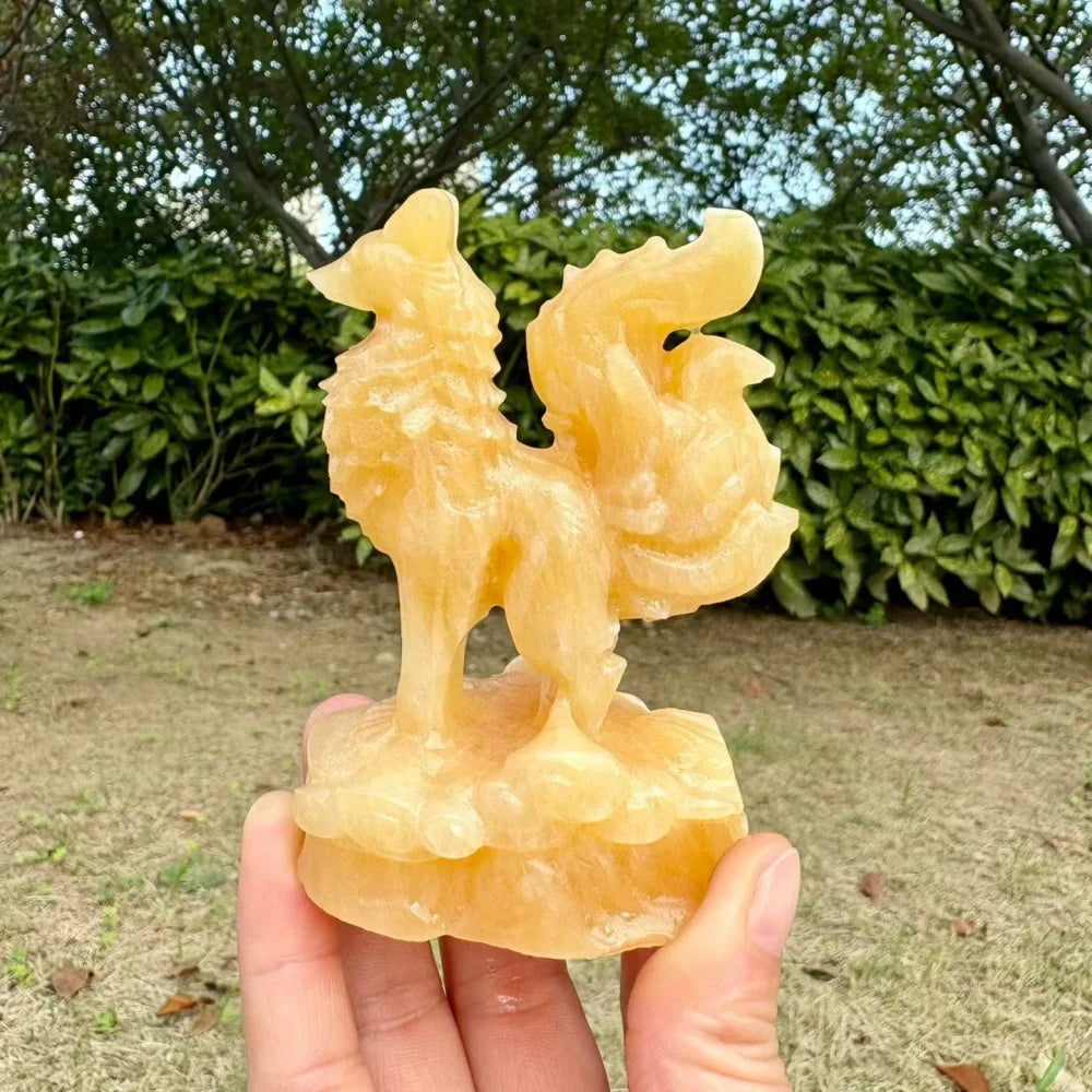 Yellow Calcite Nine Tailed Fox-ToShay.org