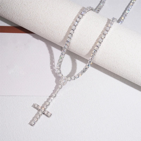 Silver Diamond Cross Pendant-ToShay.org