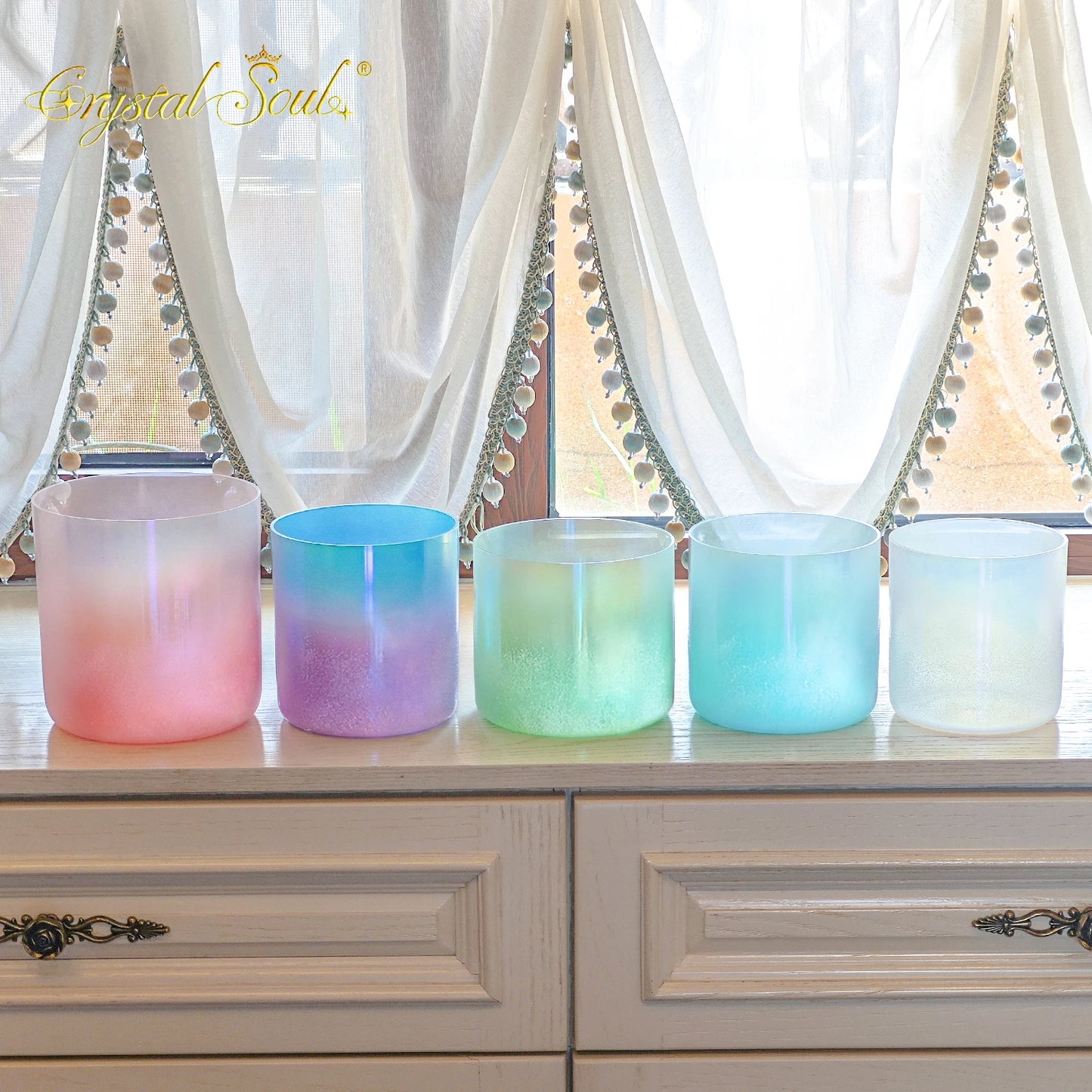 Crystal Soul C5 528Hz Sandblasting Dreamy Colored Alchemy Crystal Singing Bowl Set-ToShay.org