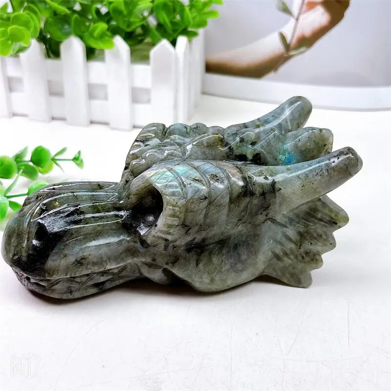 Black Labradorite Dragon Skull-ToShay.org