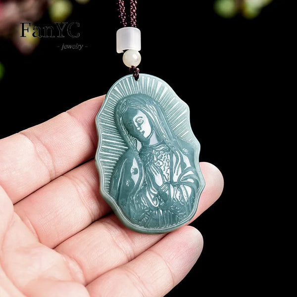 Blue Jadeite Mary Pendant-ToShay.org