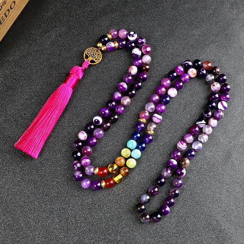 Purple Stripe Agate Mala Beads-ToShay.org