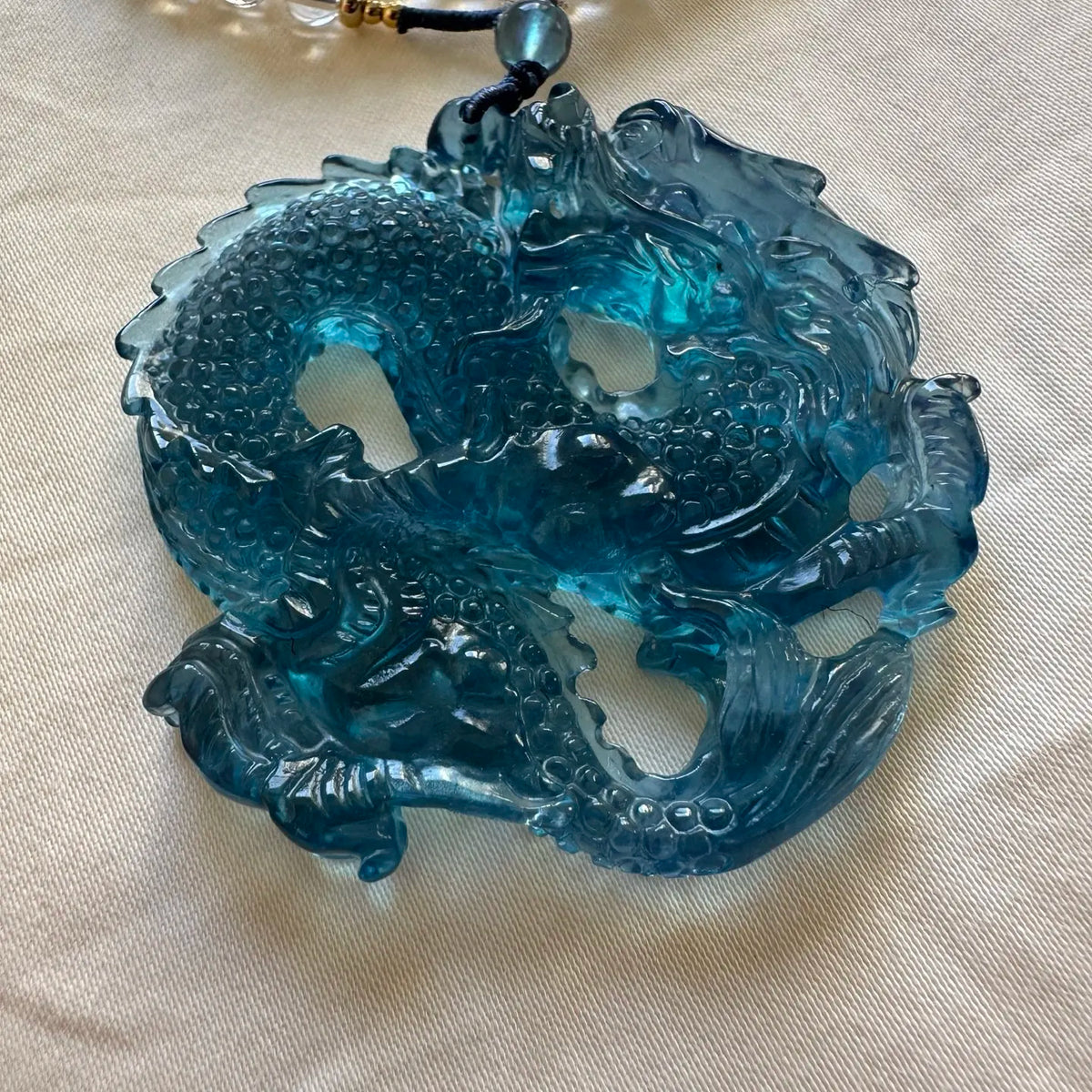 Blue Aquamarine Dragon Pendant-ToShay.org