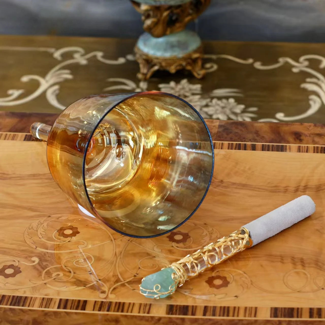 Gold Blue Crystal Handle Singing Bowl-ToShay.org