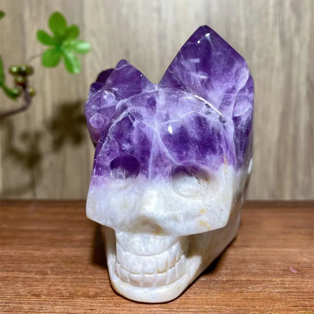 Natural Unique Big Amethyts Cluster Skull Carving Quartz Stone Halloween Decoration Minerals Craft Gifts Energy Healing Gift-ToShay.org