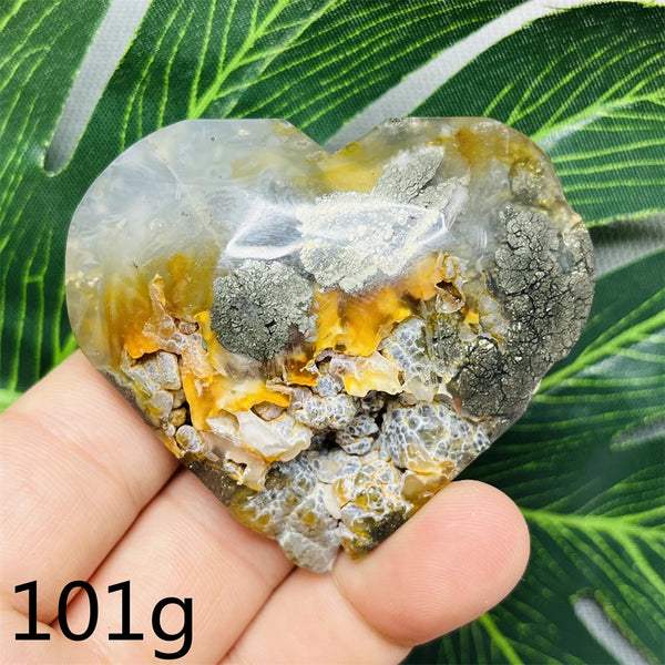 Yellow Chalcopyrite Agate Heart-ToShay.org