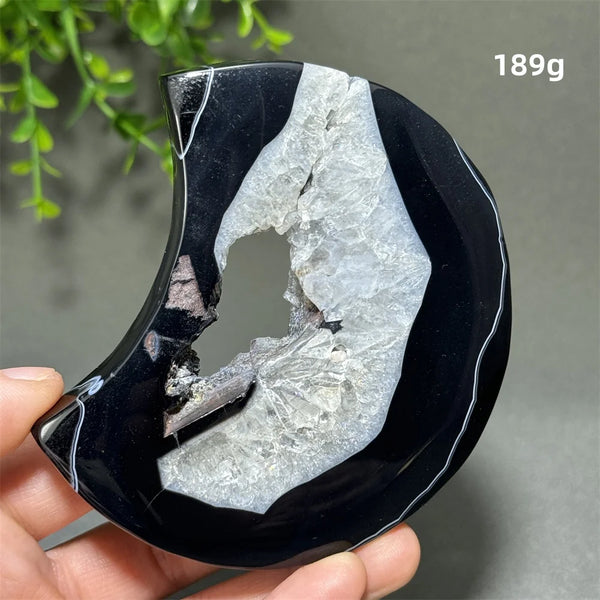Natural Gemstone Black Agate Moon-Shaped Mineral Specimen Reiki Therapy Energy Collection Jiapin Home Decoration Gift-ToShay.org