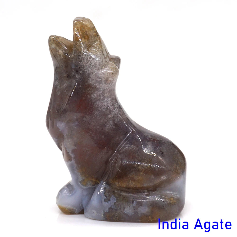 2" Wolf Statue Natural Stone Carved Figure Room Ornament Healing Crystal Reiki Animal Figurine Home Office Desktop Decoration-ToShay.org