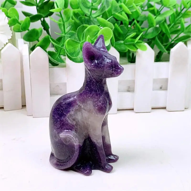 1PCS Natural Purple Mica Cartoon Cat Shaped Healing Stone Crystal Craft for Home Decoration Unique Holiday Gift-ToShay.org