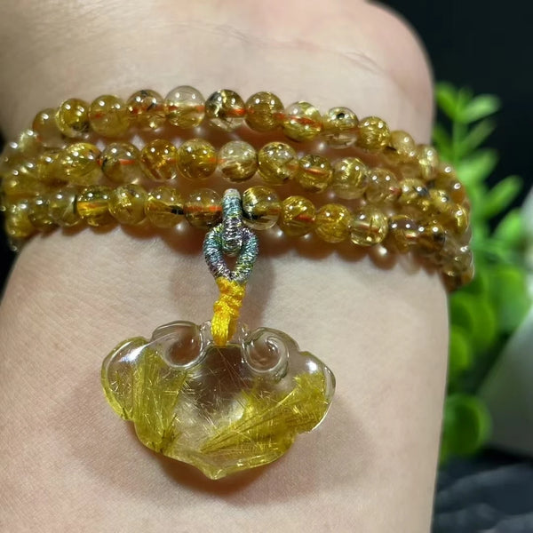 Gold Rutilated Quartz Wrap Bracelet-ToShay.org