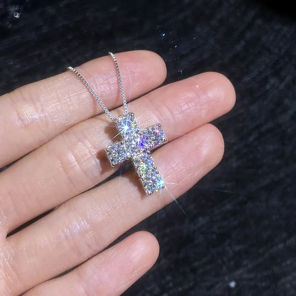 Silver Diamond Cross Necklace-ToShay.org