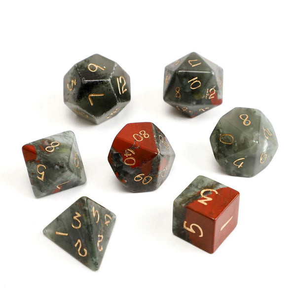 Green Bloodstone Platonic Solid Dice-ToShay.org