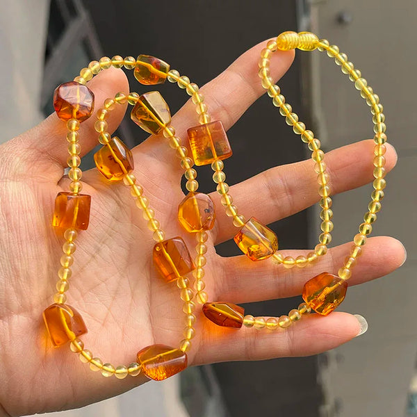 Yellow Amber Bead Necklace-ToShay.org