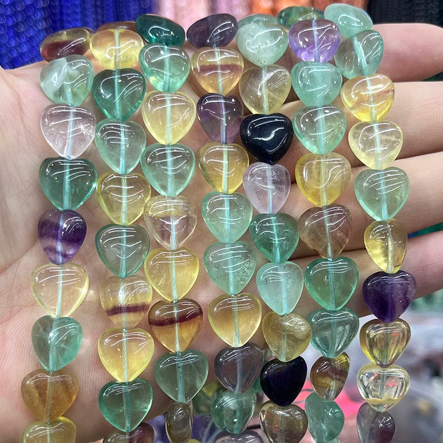 Rainbow Fluorite Heart Beads-ToShay.org
