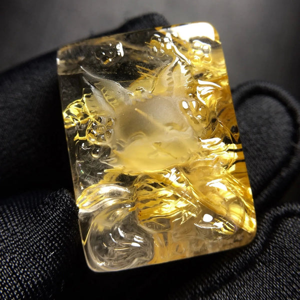 Gold Rutilated Quartz Fox Pendant-ToShay.org