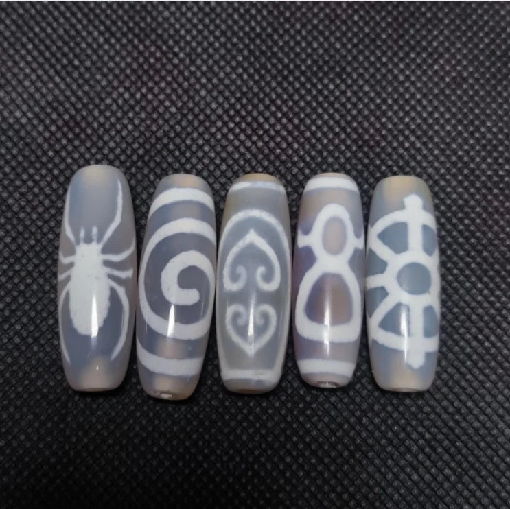 Grey Jade Agate Dzi Beads-ToShay.org