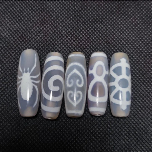 Grey Jade Agate Dzi Beads-ToShay.org