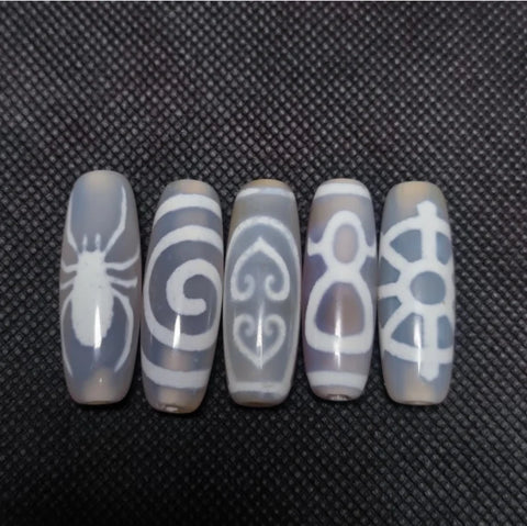Grey Jade Agate Dzi Beads-ToShay.org