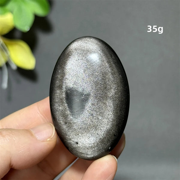 Silver Obsidian Palm Stone-ToShay.org