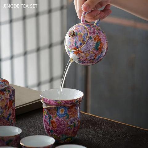 Enamel Porcelain Flower Tea Set-ToShay.org