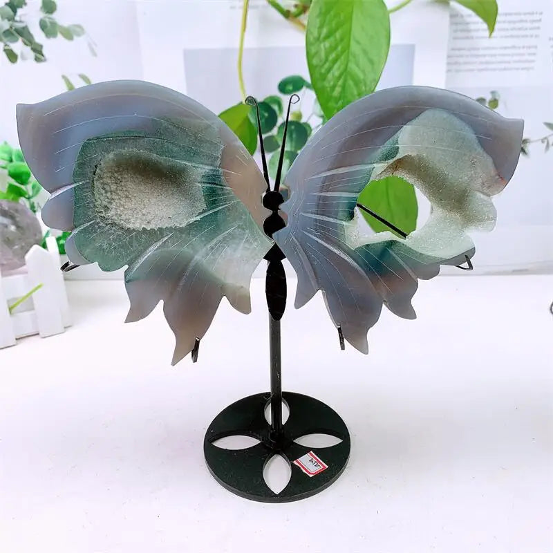 Green Agate Geode Butterfly Wings-ToShay.org