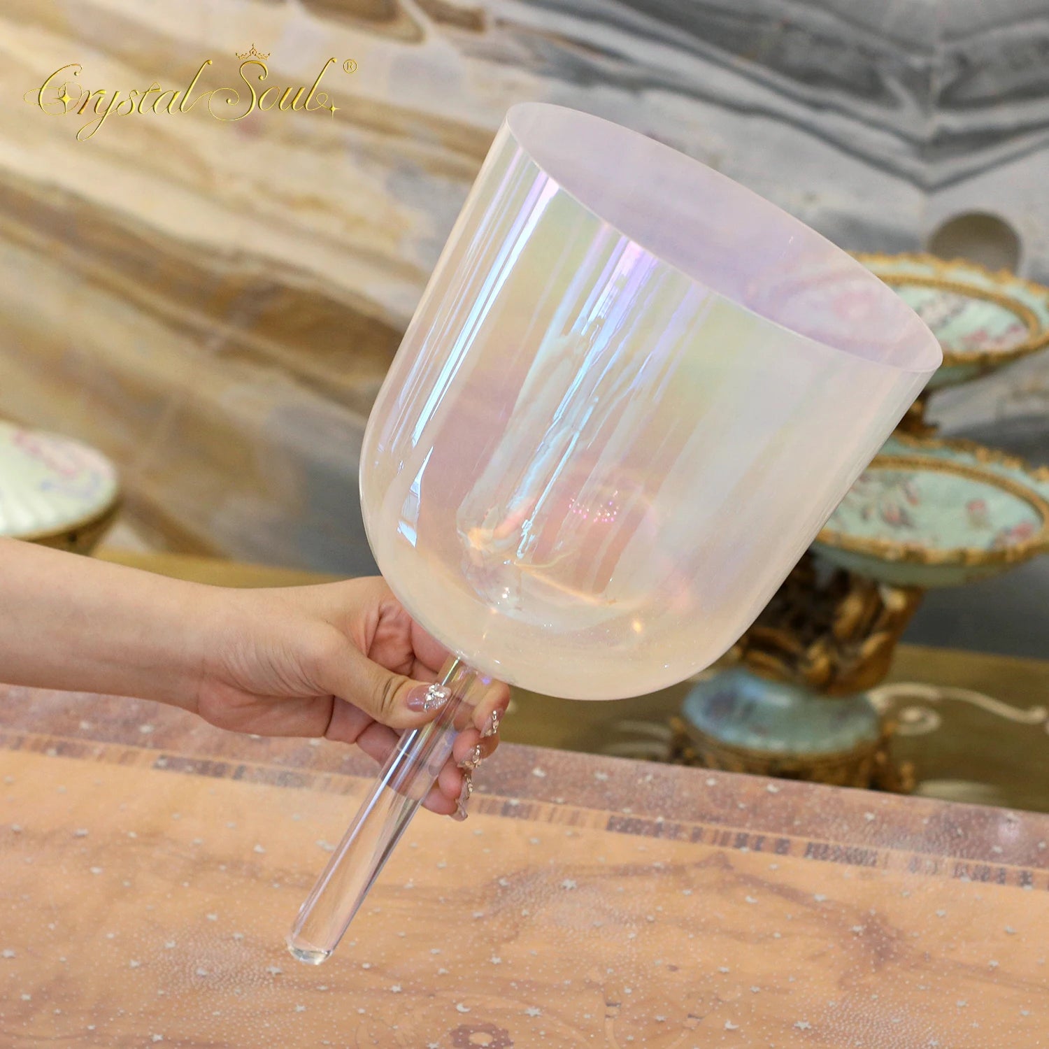 White Aurora Singing Handle Bowl-ToShay.org