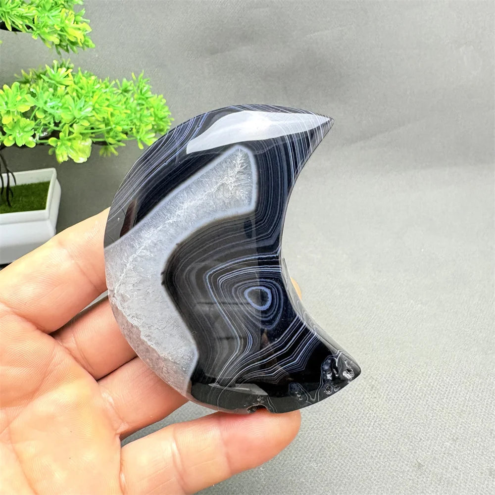 Black Agate Crescent Moon-ToShay.org